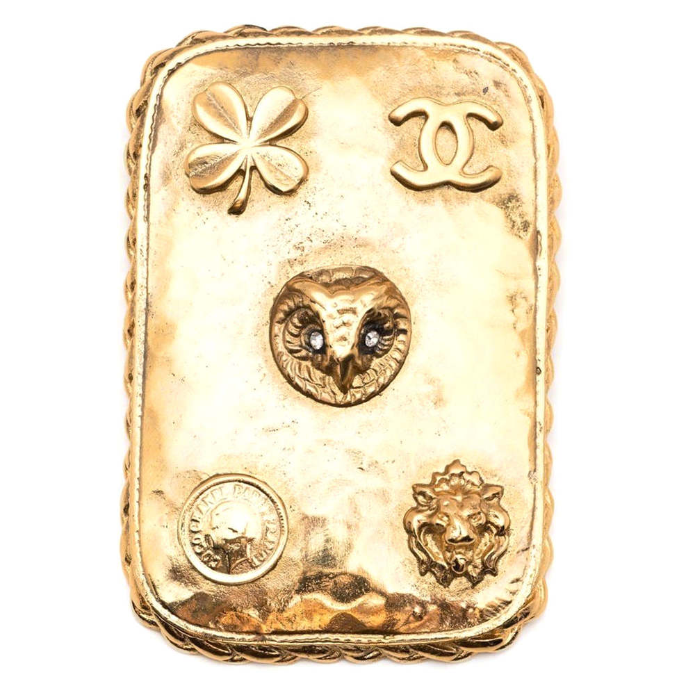 CHANEL Hammered Metal Plate Owl Brooch - Picture 1 of 4